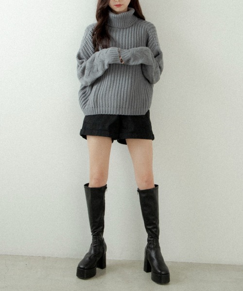 OLUPIC（オルピック）の「OLUPIC/【WEB限定】ケーブル袖ローゲージニット（ニット/セーター・レディース・ブラック/ベージュ/グレー・FREE）」の14枚目の写真