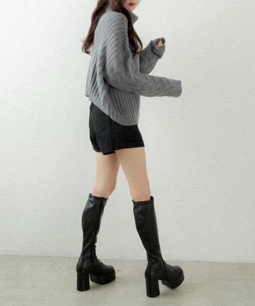 OLUPIC（オルピック）の「OLUPIC/【WEB限定】ケーブル袖ローゲージニット（ニット/セーター・レディース・ブラック/ベージュ/グレー・FREE）」の15枚目の写真