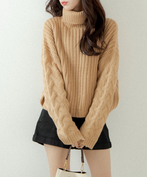 OLUPIC（オルピック）の「OLUPIC/【WEB限定】ケーブル袖ローゲージニット（ニット/セーター・レディース・ブラック/ベージュ/グレー・FREE）」の17枚目の写真