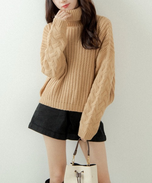 OLUPIC（オルピック）の「OLUPIC/【WEB限定】ケーブル袖ローゲージニット（ニット/セーター・レディース・ブラック/ベージュ/グレー・FREE）」の18枚目の写真