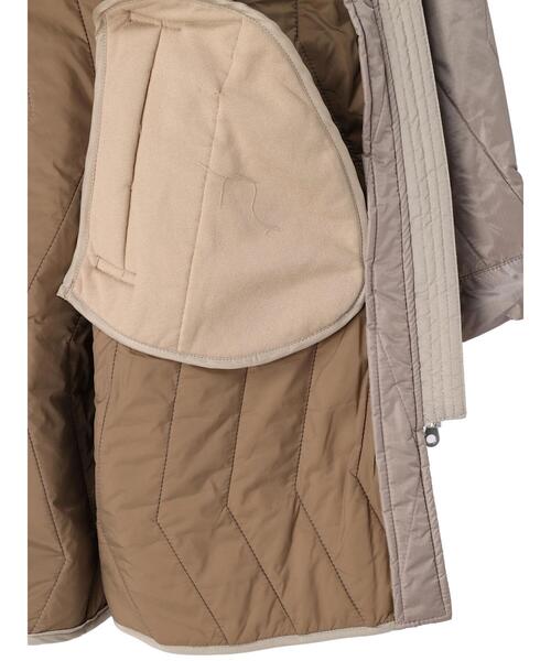 koe（コエ）の「リップストップ縦キルトコート（ノーカラーコート・レディース・グレイッシュベージュ/ライトカーキ・FREE）」の20枚目の写真
