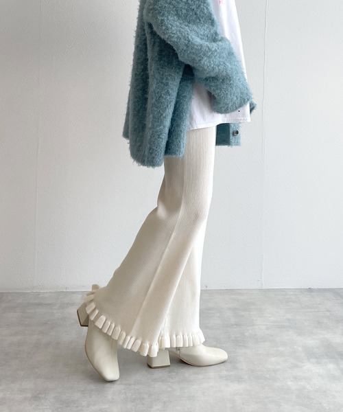 w closet（ダブルクローゼット）の「フリルリブパンツ（その他パンツ・レディース・オフホワイト/サックスブルー系/ブラック・FREE）」の7枚目の写真