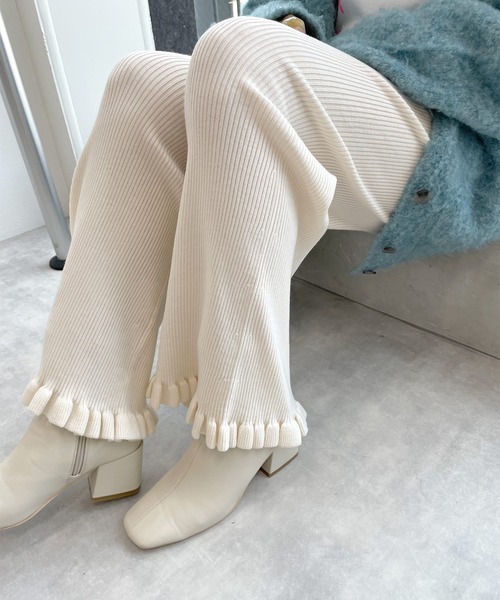 w closet（ダブルクローゼット）の「フリルリブパンツ（その他パンツ・レディース・オフホワイト/サックスブルー系/ブラック・FREE）」の10枚目の写真