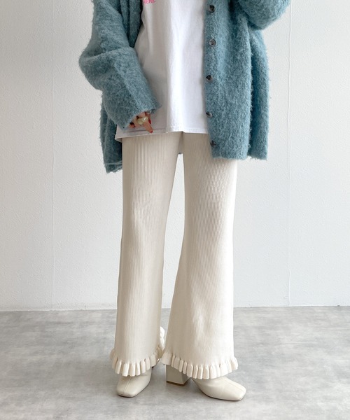 w closet（ダブルクローゼット）の「フリルリブパンツ（その他パンツ・レディース・オフホワイト/サックスブルー系/ブラック・FREE）」の11枚目の写真