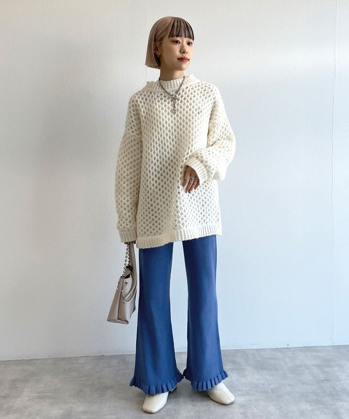 w closet（ダブルクローゼット）の「フリルリブパンツ（その他パンツ・レディース・オフホワイト/サックスブルー系/ブラック・FREE）」の16枚目の写真