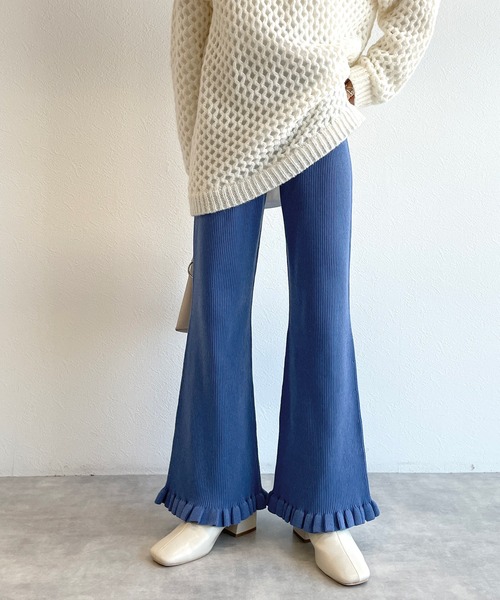 w closet（ダブルクローゼット）の「フリルリブパンツ（その他パンツ・レディース・オフホワイト/サックスブルー系/ブラック・FREE）」の18枚目の写真