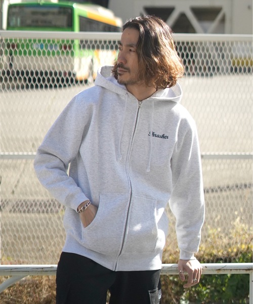 THRASHER（スラッシャー）の「Since 1981 ZIP UP HOODIE SWEAT PARKA/スラッシャー10oz(オンス)裏起毛ヘビーウェイトジップアップフードパーカー・フーディー（パーカー・メンズ・ブラック/アッシュグレー/ネイビー・MEDIUM/LARGE/X-LARGE/XX-LARGE）」の3枚目の写真