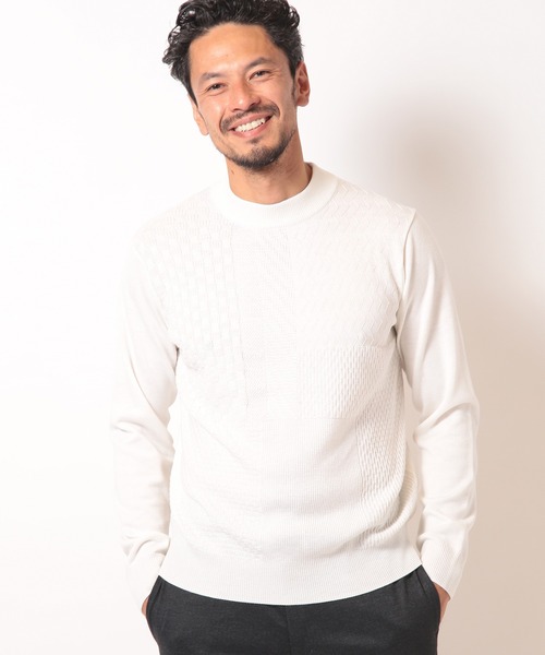 MEN'S BIGI(メンズビギ)の「12Gパッチワーク風ジャガードニット(ニット/セーター・メンズ・ホワイト/ブラック/ダークブルー・01/02/03)」の16枚目の写真