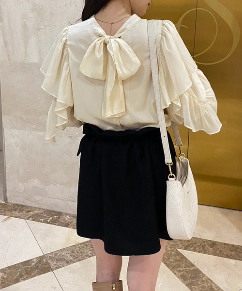 one after another NICE CLAUP（ワンアフターアナザーナイスクラップ）の「華やかに大人ガーリーな着こなし/前後2WAYボウタイブラウス（シャツ/ブラウス・レディース・パープル系その他/グレー/アイボリー/ブラック系その他・FREE）」の5枚目の写真