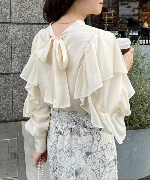 華やかに大人ガーリーな着こなし/前後2WAYボウタイブラウス（シャツ