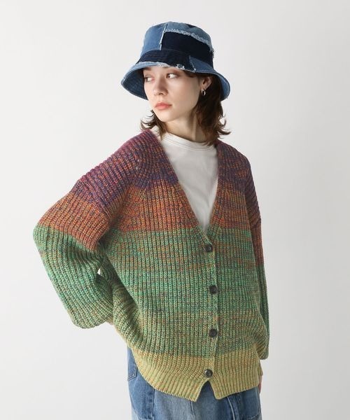 JEANASIS（ジーナシス）の「3GマルチカラーボーダーVカーディガン