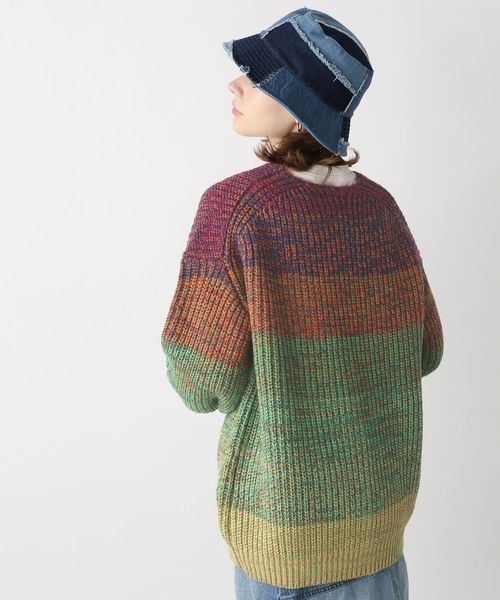 JEANASIS（ジーナシス）の「3GマルチカラーボーダーVカーディガン/186140（カーディガン/ボレロ・レディース・グリーン系その他/オレンジ系その他/マルチ・FREE）」の5枚目の写真