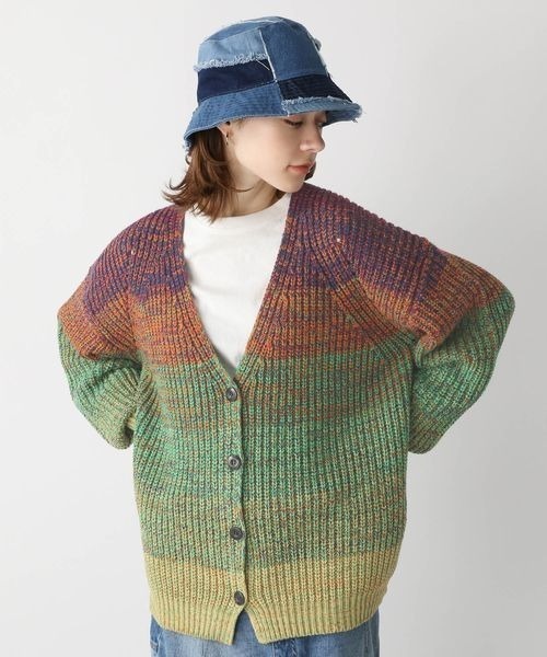 JEANASIS（ジーナシス）の「3GマルチカラーボーダーVカーディガン/186140（カーディガン/ボレロ・レディース・グリーン系その他/オレンジ系その他/マルチ・FREE）」の6枚目の写真