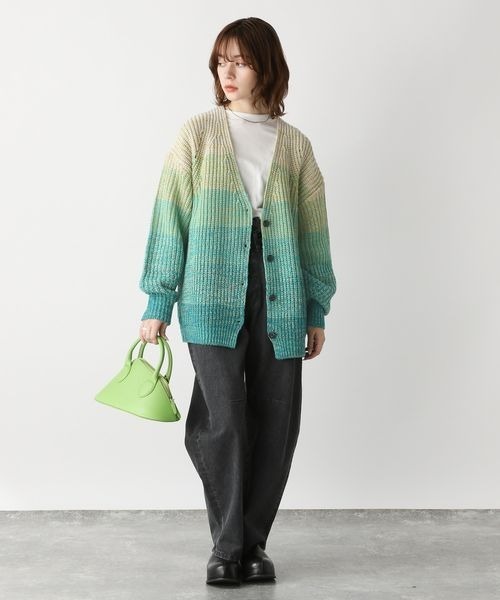 JEANASIS（ジーナシス）の「3GマルチカラーボーダーVカーディガン/186140（カーディガン/ボレロ・レディース・グリーン系その他/オレンジ系その他/マルチ・FREE）」の7枚目の写真