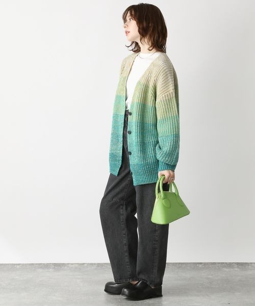 JEANASIS（ジーナシス）の「3GマルチカラーボーダーVカーディガン/186140（カーディガン/ボレロ・レディース・グリーン系その他/オレンジ系その他/マルチ・FREE）」の8枚目の写真