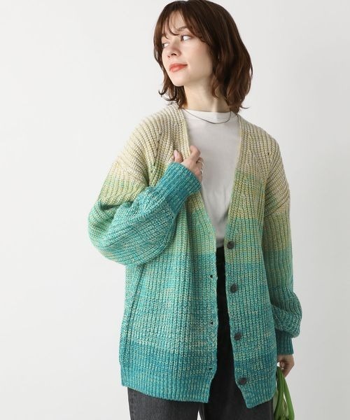 JEANASIS（ジーナシス）の「3GマルチカラーボーダーVカーディガン/186140（カーディガン/ボレロ・レディース・グリーン系その他/オレンジ系その他/マルチ・FREE）」の10枚目の写真