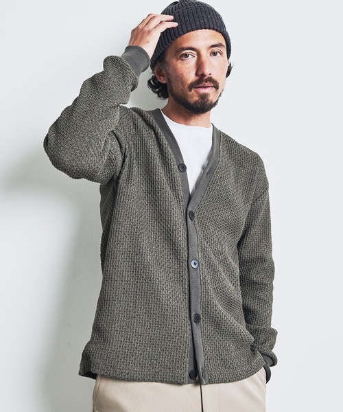 Magine（マージン）の「T/C CHAIN KNIT V/N CARDIGAN:チェーンニット Vネック カーディガン 23SS（カーディガン/ボレロ・メンズ・ブラック/ネイビー/オリーブ・44/46/48）」の2枚目の写真