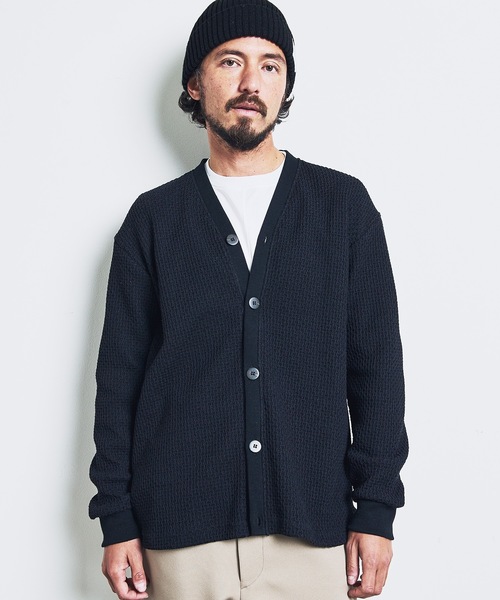 Magine（マージン）の「T/C CHAIN KNIT V/N CARDIGAN:チェーンニット Vネック カーディガン 23SS（カーディガン/ボレロ・メンズ・ブラック/ネイビー/オリーブ・44/46/48）」の5枚目の写真