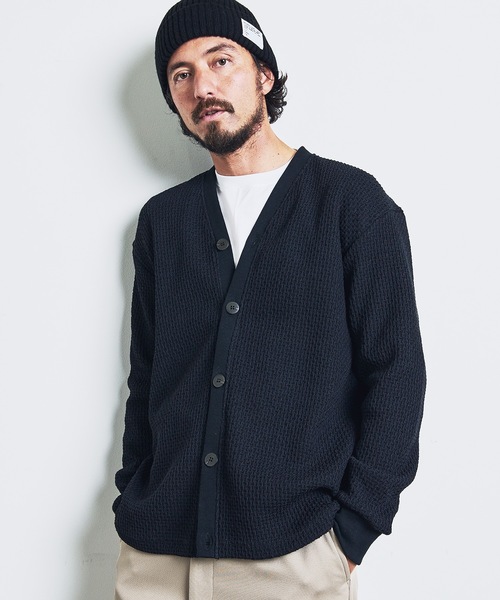 Magine（マージン）の「T/C CHAIN KNIT V/N CARDIGAN:チェーンニット Vネック カーディガン 23SS（カーディガン/ボレロ・メンズ・ブラック/ネイビー/オリーブ・44/46/48）」の6枚目の写真