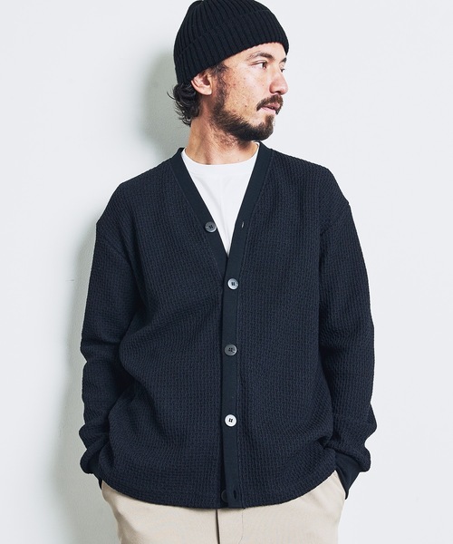Magine（マージン）の「T/C CHAIN KNIT V/N CARDIGAN:チェーンニット Vネック カーディガン 23SS（カーディガン/ボレロ・メンズ・ブラック/ネイビー/オリーブ・44/46/48）」の7枚目の写真