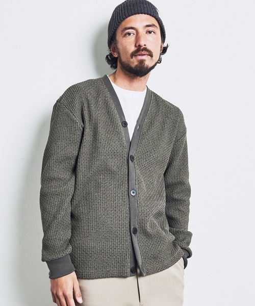Magine（マージン）の「T/C CHAIN KNIT V/N CARDIGAN:チェーンニット Vネック カーディガン 23SS（カーディガン/ボレロ・メンズ・ブラック/ネイビー/オリーブ・44/46/48）」の11枚目の写真