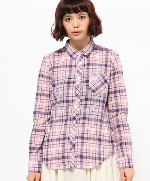 NATURAL BEAUTY BASIC(ナチュラルビューティーベーシック)の「サッカーチェックシャツ(シャツ/ブラウス・レディース・ダークネイビー/ピンク系その他/レッド系その他・MEDIUM/SMALL)」の1枚目の写真