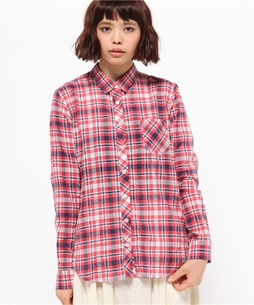 NATURAL BEAUTY BASIC(ナチュラルビューティーベーシック)の「サッカーチェックシャツ(シャツ/ブラウス・レディース・ダークネイビー/ピンク系その他/レッド系その他・MEDIUM/SMALL)」の3枚目の写真