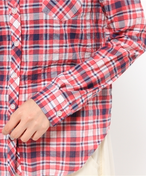 NATURAL BEAUTY BASIC(ナチュラルビューティーベーシック)の「サッカーチェックシャツ(シャツ/ブラウス・レディース・ダークネイビー/ピンク系その他/レッド系その他・MEDIUM/SMALL)」の9枚目の写真