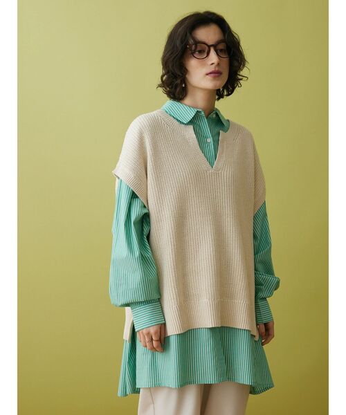 CRAFT STANDARD BOUTIQUE（クラフトスタンダードブティック）の「片畦ニットベスト（ベスト・レディース・イエロー/アイボリー/ブルー/チャコールグレー・FREE）」の6枚目の写真
