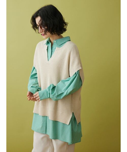 CRAFT STANDARD BOUTIQUE（クラフトスタンダードブティック）の「片畦ニットベスト（ベスト・レディース・イエロー/アイボリー/ブルー/チャコールグレー・FREE）」の7枚目の写真