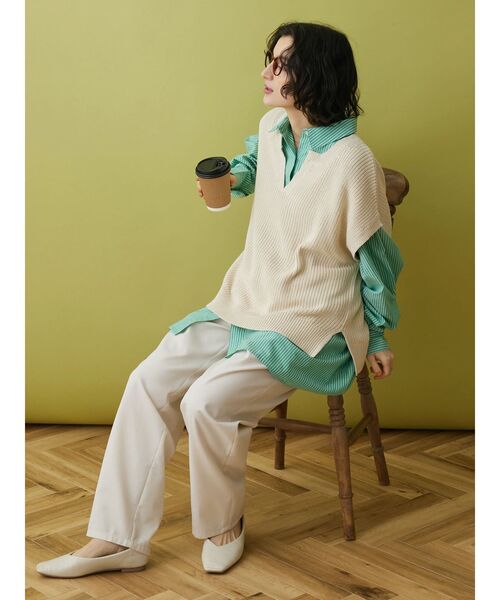 CRAFT STANDARD BOUTIQUE（クラフトスタンダードブティック）の「片畦ニットベスト（ベスト・レディース・イエロー/アイボリー/ブルー/チャコールグレー・FREE）」の14枚目の写真