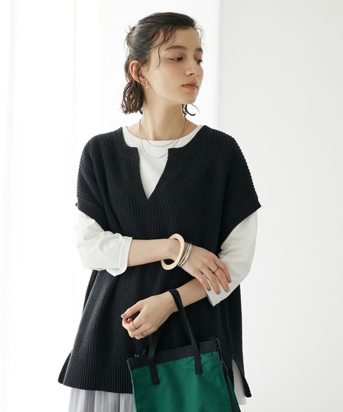CRAFT STANDARD BOUTIQUE（クラフトスタンダードブティック）の「片畦ニットベスト（ベスト・レディース・イエロー/アイボリー/ブルー/チャコールグレー・FREE）」の3枚目の写真