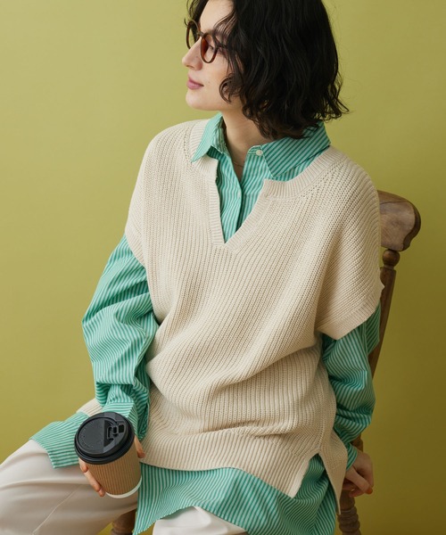 CRAFT STANDARD BOUTIQUE（クラフトスタンダードブティック）の「片畦ニットベスト（ベスト・レディース・イエロー/アイボリー/ブルー/チャコールグレー・FREE）」の2枚目の写真