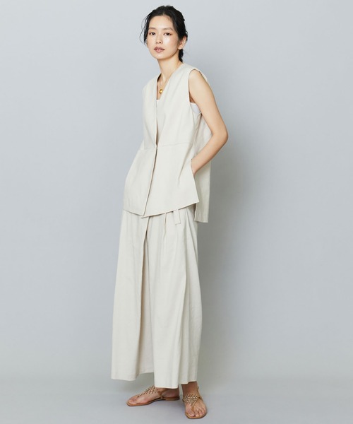 美品✨プルミエアロンディスモン　23SS　ソフトリネンＶネックジレ　ベージュ　S 美品✨プルミエアロンディスモン 23SS ソフトリネンVネックジレ