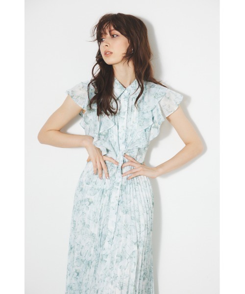 rienda（リエンダ）の「ダブルフリルプリーツシャツワンピース 春服（シャツワンピース・レディース・ブラック系その他/グリーン系その他/ベージュ系その他/ブラック・SMALL/MEDIUM/X-SMALL）」の4枚目の写真