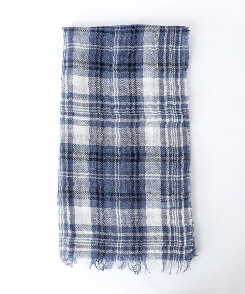 NOLLEY'S goodman（ノーリーズグッドマン）の「【PAOLO MARIANI/パオロ・マリアーニ】別注リネンチェックストール（ストール/ショール・メンズ・ベージュ系その他/ブルー系その他・FREE）」の7枚目の写真