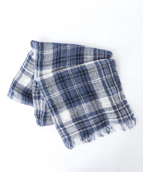 NOLLEY'S goodman（ノーリーズグッドマン）の「【PAOLO MARIANI/パオロ・マリアーニ】別注リネンチェックストール（ストール/ショール・メンズ・ベージュ系その他/ブルー系その他・FREE）」の3枚目の写真