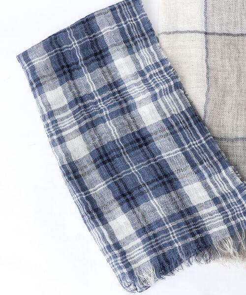 NOLLEY'S goodman（ノーリーズグッドマン）の「【PAOLO MARIANI/パオロ・マリアーニ】別注リネンチェックストール（ストール/ショール・メンズ・ベージュ系その他/ブルー系その他・FREE）」の8枚目の写真