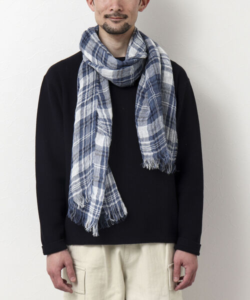NOLLEY'S goodman（ノーリーズグッドマン）の「【PAOLO MARIANI/パオロ・マリアーニ】別注リネンチェックストール（ストール/ショール・メンズ・ベージュ系その他/ブルー系その他・FREE）」の12枚目の写真
