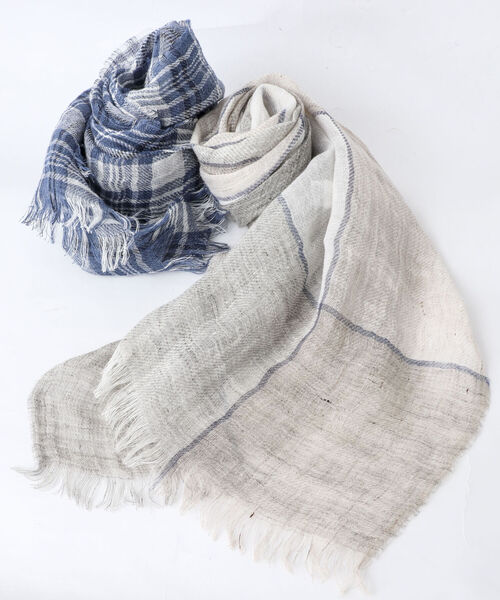 NOLLEY'S goodman（ノーリーズグッドマン）の「【PAOLO MARIANI/パオロ・マリアーニ】別注リネンチェックストール（ストール/ショール・メンズ・ベージュ系その他/ブルー系その他・FREE）」の22枚目の写真