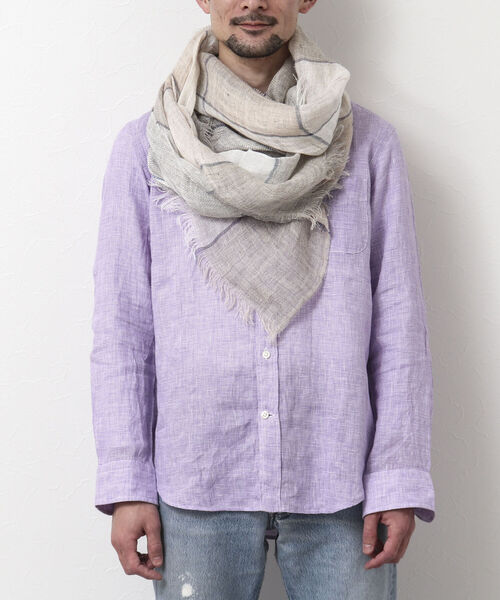 NOLLEY'S goodman（ノーリーズグッドマン）の「【PAOLO MARIANI/パオロ・マリアーニ】別注リネンチェックストール（ストール/ショール・メンズ・ベージュ系その他/ブルー系その他・FREE）」の10枚目の写真