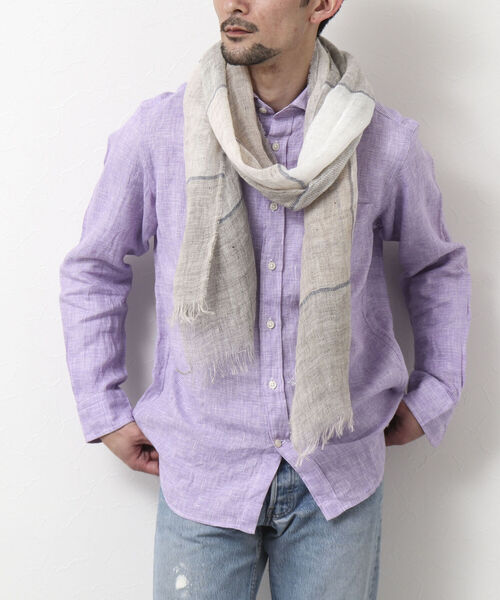 NOLLEY'S goodman（ノーリーズグッドマン）の「【PAOLO MARIANI/パオロ・マリアーニ】別注リネンチェックストール（ストール/ショール・メンズ・ベージュ系その他/ブルー系その他・FREE）」の6枚目の写真