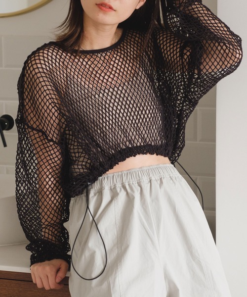 Kastane（カスタネ）の「ドロスト付メッシュプルオーバー（Tシャツ/カットソー・レディース・ブラック/アイボリー・FREE）」の2枚目の写真