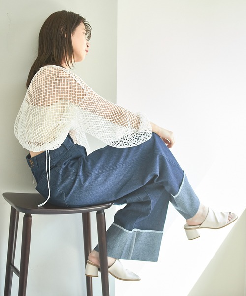 Kastane（カスタネ）の「ドロスト付メッシュプルオーバー（Tシャツ/カットソー・レディース・ブラック/アイボリー・FREE）」の7枚目の写真