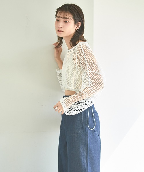 Kastane（カスタネ）の「ドロスト付メッシュプルオーバー（Tシャツ/カットソー・レディース・ブラック/アイボリー・FREE）」の6枚目の写真