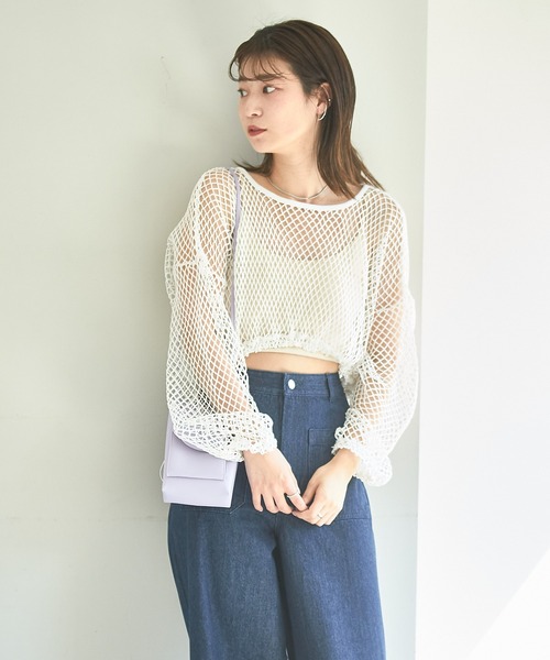 Kastane（カスタネ）の「ドロスト付メッシュプルオーバー（Tシャツ/カットソー・レディース・ブラック/アイボリー・FREE）」の4枚目の写真