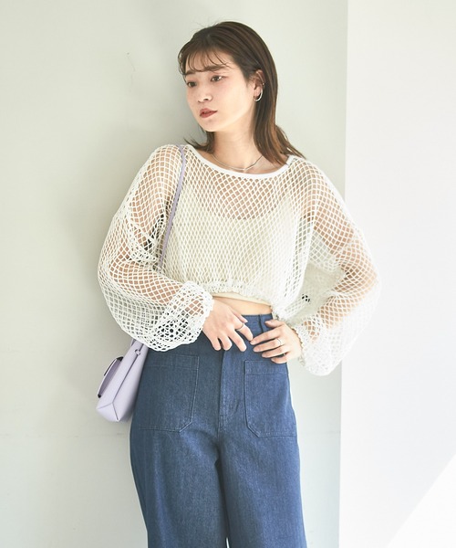 Kastane（カスタネ）の「ドロスト付メッシュプルオーバー（Tシャツ/カットソー・レディース・ブラック/アイボリー・FREE）」の5枚目の写真