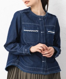aunt lily | フリンジ＆パール調アクセントデニムジャケット(デニムジャケット)