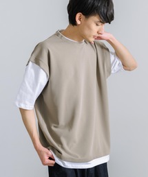 オーバーサイズ ナシ地フェイクレイヤード 半袖Tシャツ