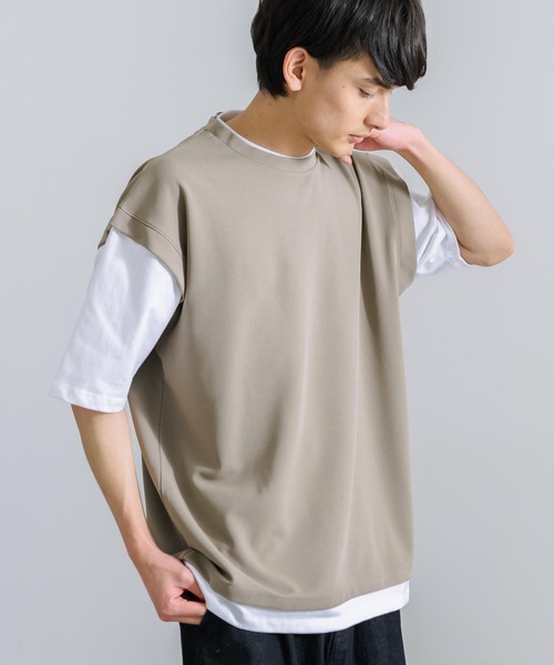 Rocky Monroe(ロッキーモンロー)の「オーバーサイズ ナシ地フェイクレイヤード 半袖Tシャツ(Tシャツ/カットソー・メンズ・ライトグレー/ブラック/ブルーグレー/グレイッシュベージュ・M/L)」の4枚目の写真